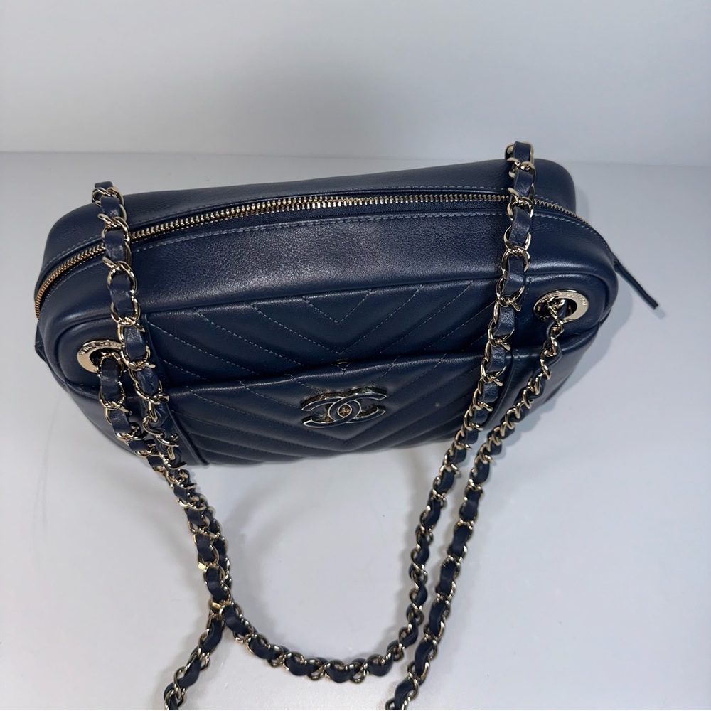 Chanel Calfskin Quilted Daily Chevron Camera Case Navy Blue - Picture 5 of 16